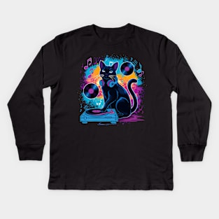 The Groovy Cat DJ Kids Long Sleeve T-Shirt